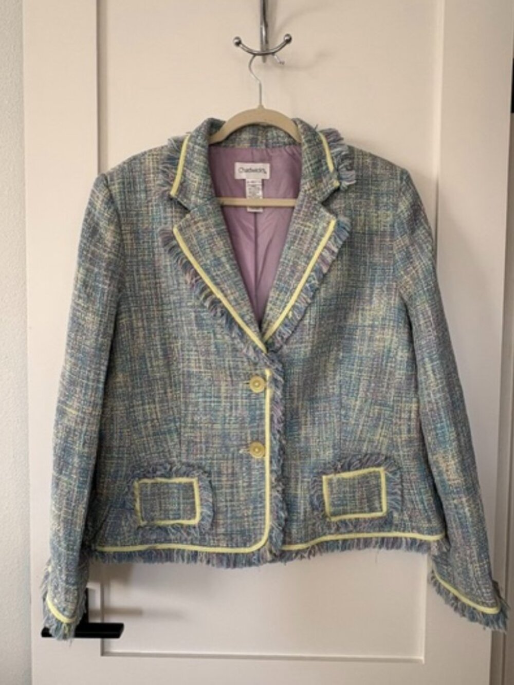 Chadwick’s Size 16 Pastel Tweed Fringe Trim Blazer Jacket